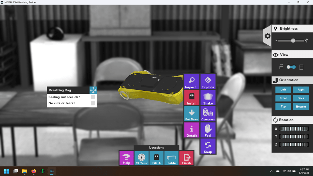 A user interface showing several buttons that allow a user to manipulate a virtual object on the screen.